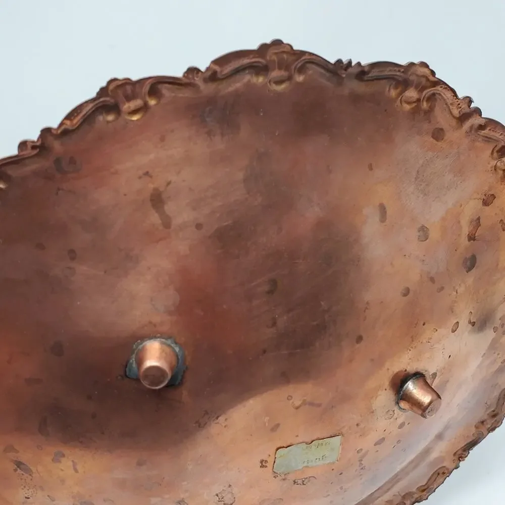 Vintage etched Copper footed decorative bowl in Great used condition 9